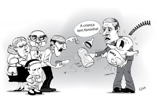 Cartoon: O bebe tem fome (medium) by besereno tagged bancos,bank,primeiro,ministro,pry,minister