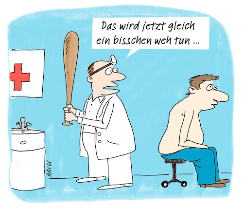 Cartoon: Autsch (medium) by ichglaubeshackt tagged arzt,praxis,krankenhaus,baseballschläger,therapie,doktor,arztwitz