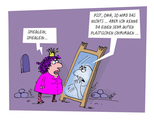 Cartoon: Spieglein Spieglein (medium) by ichglaubeshackt tagged märchen,königin,prinzessin,schneewittchen,spieglein,schönste