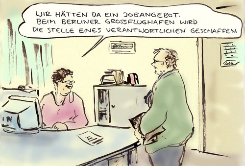 Cartoon: BER (medium) by Bernd Zeller tagged ber,flughafen,airport,berlin,brandenburg,wowereit,platzeck