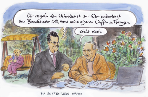 Cartoon: Das erste Ministerium spart (medium) by Bernd Zeller tagged bundeswehr,einsparungen,guttenberg
