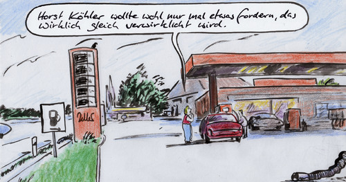 Cartoon: Köhler und die Benzinpreise (medium) by Bernd Zeller tagged benzinpreis,horst,köhler,bundepräsident