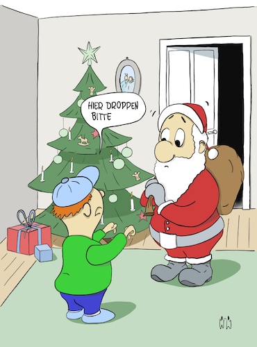 Cartoon: Hier droppen (medium) by WiesenWerner tagged golf,weihnachten,geschenke,junge