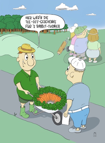 Cartoon: Tee-off-Geschenke (medium) by WiesenWerner tagged golf,rabbit,anfänger,abschlag,tee,geschenk