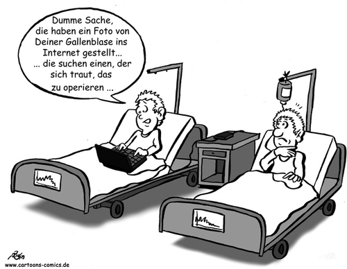 Cartoon: Computer-Cartoon No. 2 (medium) by Portraits-Karikaturen tagged cartoon,karikatur,illustration,cartoons,karikaturen,illustrationen,datenschutz,datenschützer,computer,pc,it,sicherheit,krankenhaus,laptop,bett,betten,patienten,daten