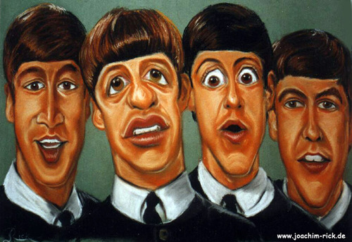 Cartoon: The Beatles 1963 (medium) by Portraits-Karikaturen tagged musikgruppen,karikaturen,beatles,1963,karikatur