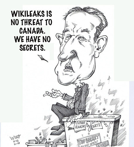 Cartoon: WikiLeaks woes (medium) by wyattsworld tagged wikileaks,canada,mackay