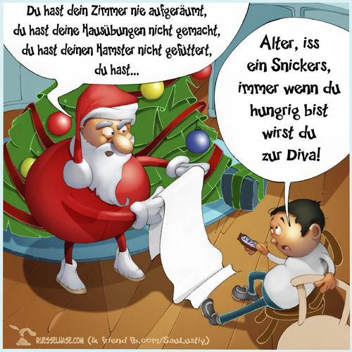 Cartoon: Weihnachten - Snickers (medium) by Charmless tagged weihnachtsmann,weihnachten,baum,bub,snickers