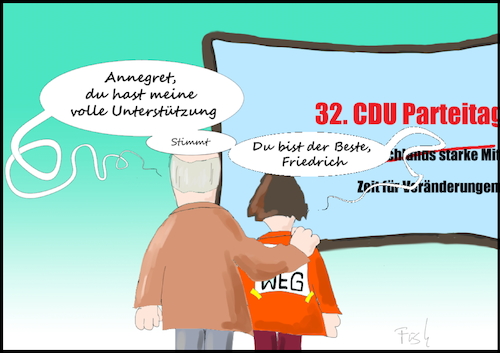 Cartoon: 32. CDU Parteitag (medium) by Fish tagged cdu,parteitag,32,merz,friedrich,akk,kramp,karrenbauer,parteien,kanzlerkandidat,parteivorsitzender,parteivorsitzende