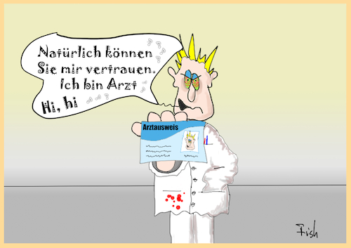 Cartoon: Arztausweis (medium) by Fish tagged arzt,ausweis,daten,datenleck,sicherheit,hacker,patienten,patientendaten,internet,vertrauen