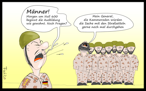 Cartoon: Ausbildung im Irak (medium) by Fish tagged irak,sicherheit,is,islamischer,staat,kurden,kurdistan,türkei,iran,sicherheitszone,krieg,milizen,bürgerkrieg,ausbildung,strafzettel