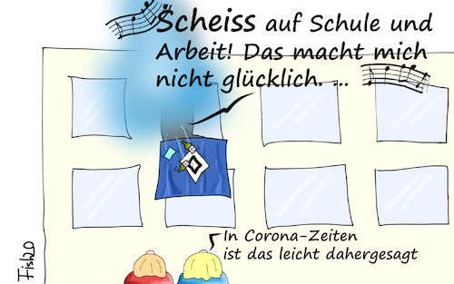 Cartoon: Bundesliga ohne Zuschauer (medium) by Fish tagged bundesliga,fussball,geisterspiele,schule,arbeit,glücklich,scheiss,fan,fanclub,fangesang,gesang,singen