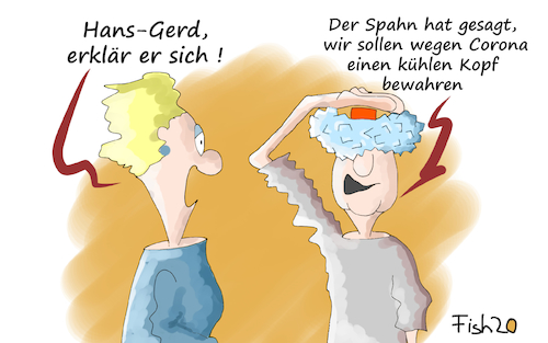 Cartoon: Corona kühlen (medium) by Fish tagged corona,virus,covid19,epidemie,pandemie,krank,krankheit,tod,spahn,jens,gesundheitsminister,cdu,impfstoff