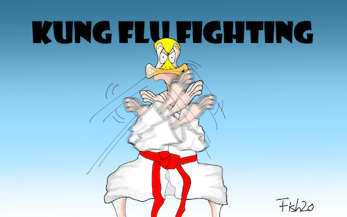 Cartoon: Kung Flu Fighting (medium) by Fish tagged corona,trum,covid,19,sars,cov,pandemie,usa,wahlkampf,china,erkrankung,tod,ansteckung