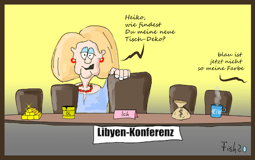 Cartoon: Libyen Konferenz (medium) by Fish tagged libyen,konferenz,verhandlungen,waffenstillstand,haftar,erdogan,putin,al,sarradsh,merkel,berlin,bürgerkrieg,heiko,maas,flüchtlinge,migranten,mittelmeer,korruption