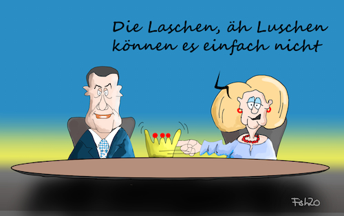 Cartoon: Merkel und Söder (medium) by Fish tagged merkel,angela,markus,söder,bayern,kanzler,csu,cdu,chiemsee,kanzlerfrage,union,fish