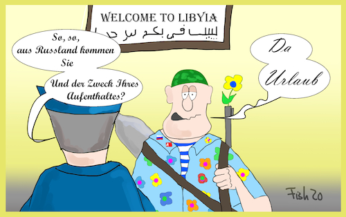 Cartoon: Söldner (medium) by Fish tagged libyen,soldaten,putin,russland,krieg,stellvertreterkrieg,söldner,urlaub
