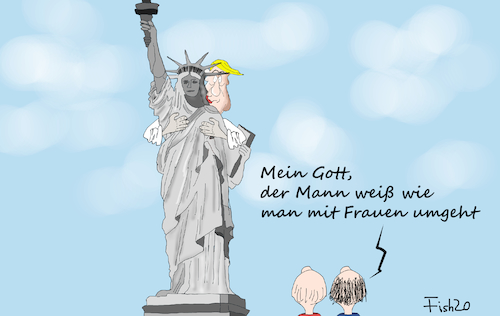 Cartoon: Trump der Frauenversteher (medium) by Fish tagged usa,trump,wahlkampf,frauen,vorstädte,biden,wähler,mann