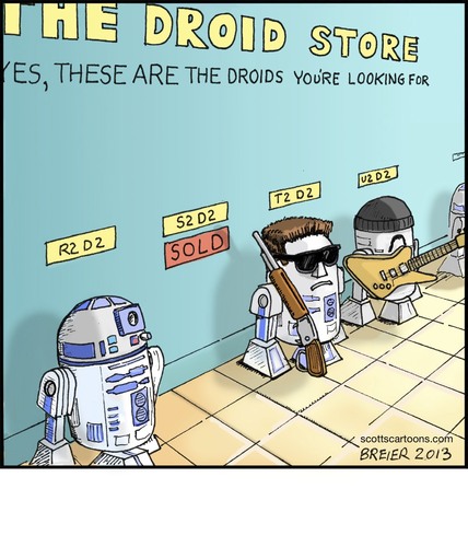 Cartoon: Droid Store (medium) by noodles tagged star,wars,droids,r2d2,u2,terminator,noodles