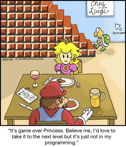 Cartoon: Game Over (medium) by noodles tagged mario,princess,nintendo,break,up,next,level