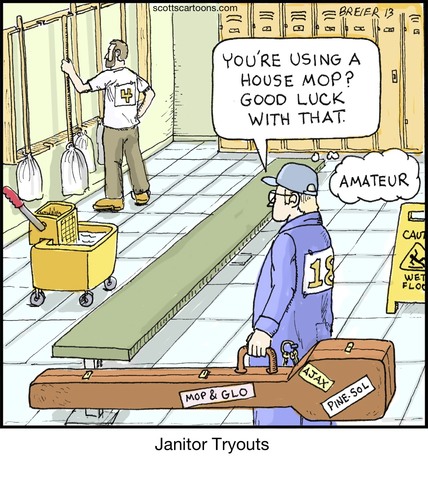 Cartoon: Janitor Tryouts (medium) by noodles tagged noodles,case,mop,competition,tryouts,janitor