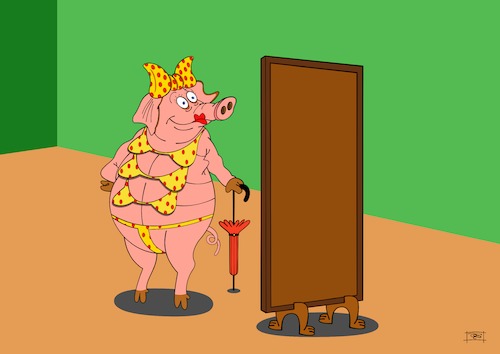 Cartoon: Spieglein Spieglein (medium) by Pinella tagged spiegel,spieglein,outfit,bikini