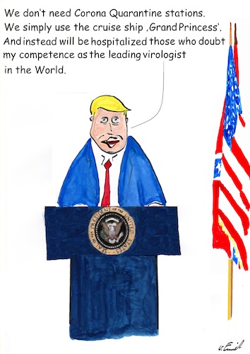 Cartoon: Donald delights the world (medium) by Stefan von Emmerich tagged doland,trump,dummkopf,blödmann,sience,corona,virus,grand,princess
