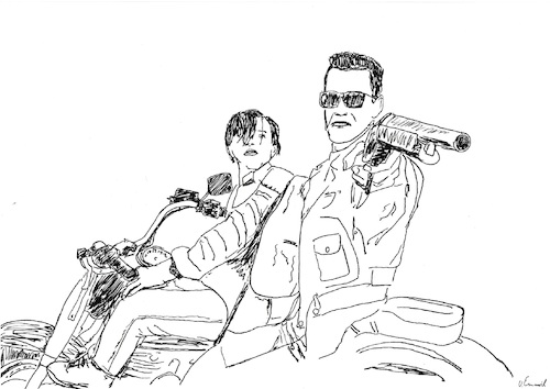 Cartoon: Terminator 2 Tag der Abrechnung (medium) by Stefan von Emmerich tagged arnold,schwarzenegger,edward,furlong,terminator
