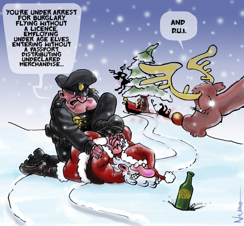 Cartoon: Bad Santa (medium) by NEM0 tagged santa,crimial,crime,rudolph,cop,police