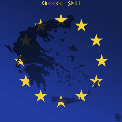 Cartoon: GREECE Spill (medium) by NEM0 tagged european,europe,economies,kaput,economy,greek,greeks,greece,crisis,bankrupt,bankruptcies,bankruptcy,banks,bank,bailouts,bailout,plan,austerity,europeans,eurozone,euro,euros,eur,market,markets,plumet,pigs,riot,riots,rioting
