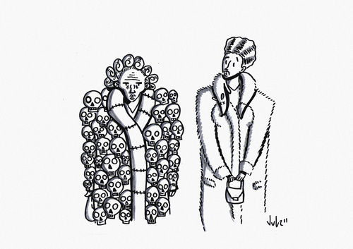 Cartoon: Ladies (medium) by julianloa tagged ladies,coats,animals,fur,pelt,skulls