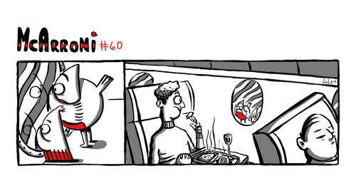 Cartoon: McArroni nr. 60 (medium) by julianloa tagged mcarroni,amadeo,airplane,food,whim