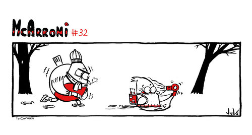 Cartoon: McArroni nro. 32 (medium) by julianloa tagged snow,friend,bird,walk,dryer,hair,cold,mcarroni