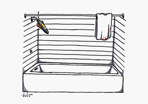 Cartoon: The Shower (medium) by julianloa tagged war,missil,bathroom,pain,house