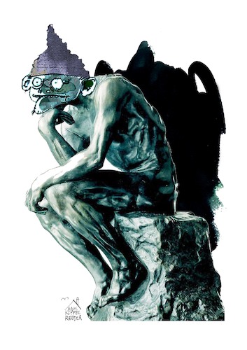Cartoon: Rodin (medium) by Koppelredder tagged rodin,augusterodin,skulptur,kunst,modernekunst,denker,querdenker,aluhut,rodin,augusterodin,skulptur,kunst,modernekunst,denker,querdenker,aluhut