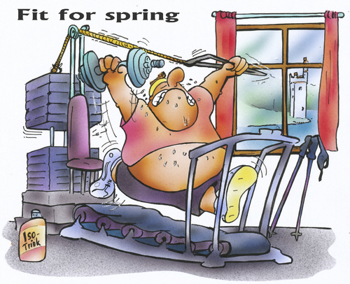 Cartoon: fit for spring (medium) by HSB-Cartoon tagged fit,fitness,gym,sport,spring,hantel,walking,cartoon,caricature,airbrush,fitness,fit,gym,sport,hantel