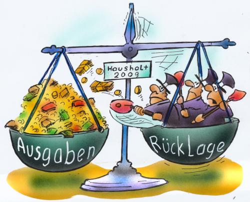 Cartoon: Haushaltsausgleich 2009 (medium) by HSB-Cartoon tagged haushalt,politik,stadt,gemeinde,komunne,steuer,schulden,rücklage,kämmerer,politiker