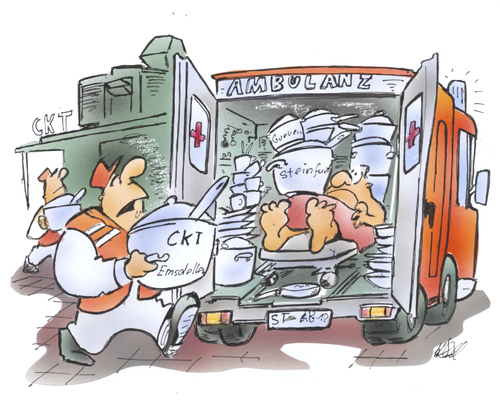 Cartoon: Krankenhausküche (medium) by HSB-Cartoon tagged krankenhaus,hospital,krankenwagen,küche,sanitäter