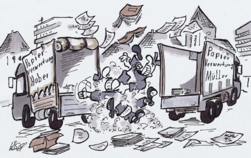 Cartoon: Papierkrieg (medium) by HSB-Cartoon tagged papier,unternehmen,industrie,industriezweig,lkw