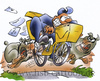Cartoon: postman (small) by HSB-Cartoon tagged postman,postbote,fahhrad,bike,bicycle,dog,dogs,letter,post,brief,hund,hunde,kampfhund,pedelec,hundebiss,cartoon,airbrush