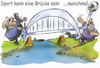 Cartoon: Sport can be a bridge (small) by HSB-Cartoon tagged brücke,brigde,sport,soccer,fußball,fußballspieler,spieler,goal,player,tor,ball,river,fair,fairness,cartoon,caricature,karikatur,airbrush