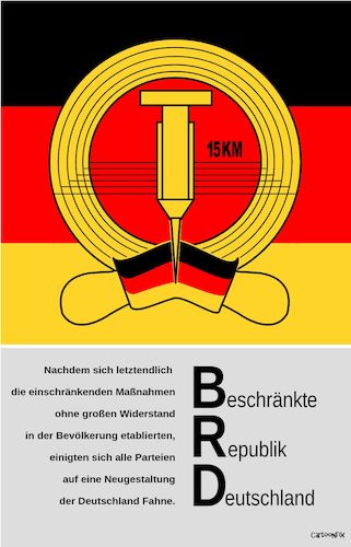 Cartoon: B R D (medium) by Cartoonfix tagged corona,einschränkungen,bewegungsradius,15,km,bevormundung,deutschland,fahne,ddr