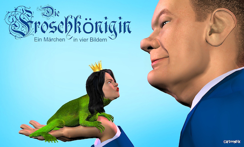 Cartoon: Die Froschkönigin (medium) by Cartoonfix tagged die,froschkönigin,annalena,baerbock,angela,merkel,olaf,scholz,bundestagswahlen,2021,bundeskanzler