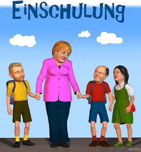 Cartoon: Einschulung (medium) by Cartoonfix tagged amtsantritt,ampelkoalition,olaf,scholz,bundeskanzler,angela,merkel