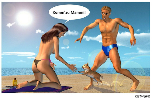Cartoon: Eines Tages am Strand (medium) by Cartoonfix tagged sommer,strand,urlaub,ferien,begegnung