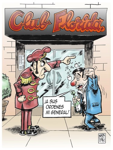 Cartoon: a la orden (medium) by Wadalupe tagged ejercito,general,soldado,orden,club,borracho,alcohol,spirits,ciudad,portero,uniforme