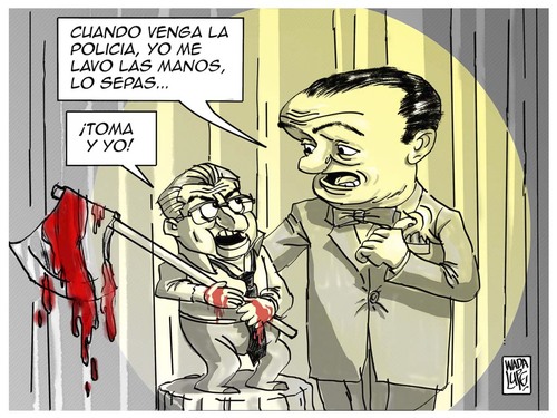 Cartoon: el ventrilocuo loco (medium) by Wadalupe tagged ventrilocuo,actuacion,publico,show,pilatos,matanza,policia,crimen,psiquiatria