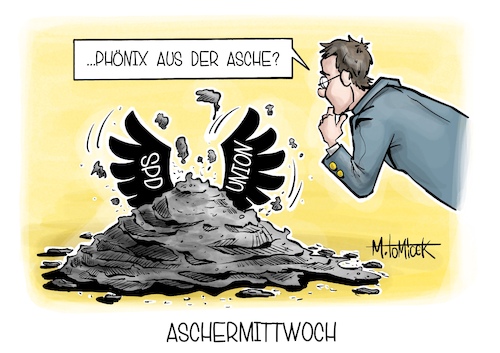 Cartoon: Aschermittwoch (medium) by Mirco Tomicek tagged regierung,regierungsbildung,koalition,koalitionsverhandlungen,koalitionsgespräche,gespräch,verhandlungen,union,spd,cdu,csu,politischer,aschermittwoch,phönix,aus,der,asche,karikatur,pressekarikatur,cartoon,mirco,tomicek,regierung,regierungsbildung,koalition,koalitionsverhandlungen,koalitionsgespräche,gespräch,verhandlungen,union,spd,cdu,csu,politischer,aschermittwoch,phönix,aus,der,asche,karikatur,pressekarikatur,cartoon,mirco,tomicek