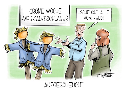 Cartoon: Aufgescheucht (medium) by Mirco Tomicek tagged agrarmesse,agrar,landwirtschaft,landwirte,messe,messen,ernährung,grüne,woche,berlin,donald,trump,usa,us,amerika,grönland,arktis,bundeswehr,karikatur,cartoon,pressekarikatur,mirco,tomicek,agrarmesse,agrar,landwirtschaft,landwirte,messe,messen,ernährung,grüne,woche,berlin,donald,trump,usa,us,amerika,grönland,arktis,bundeswehr,karikatur,cartoon,pressekarikatur,mirco,tomicek