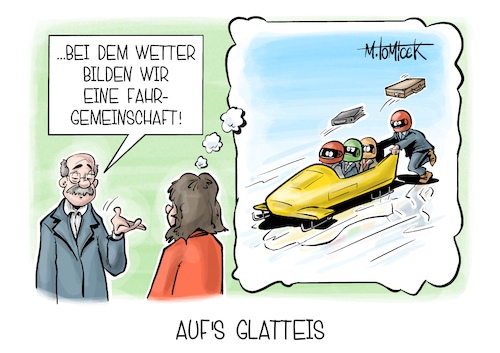 Cartoon: Aufs Glatteis (medium) by Mirco Tomicek tagged schnee,eis,tief,elli,gunda,sturm,sturmtief,wintersturm,glatteis,glätte,winterwetter,wetter,unwetter,karikatur,cartoon,pressekarikatur,mirco,tomicek,schnee,eis,tief,elli,gunda,sturm,sturmtief,wintersturm,glatteis,glätte,winterwetter,wetter,unwetter,karikatur,cartoon,pressekarikatur,mirco,tomicek